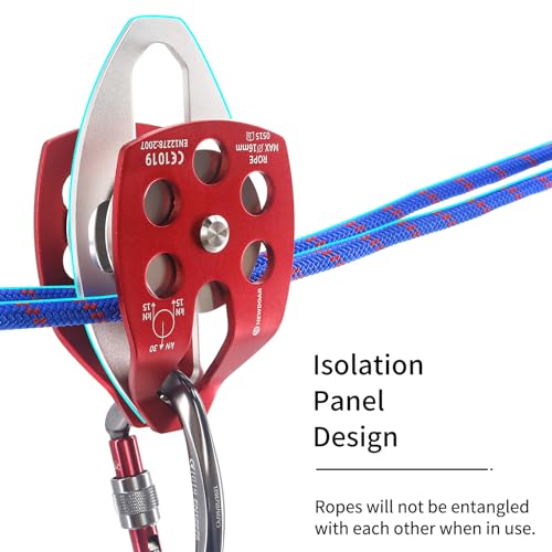 Rescue Pulley System - Large 30KN Double Pulley with Swing Plate - Red Double