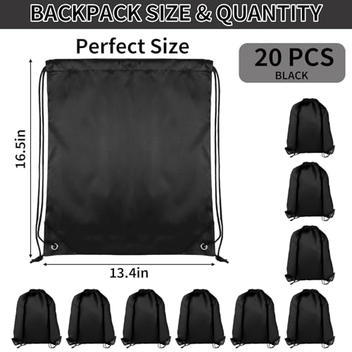 20 Pcs Drawstring Gym Bags with Black Backpack for Sports Travel and Swimming