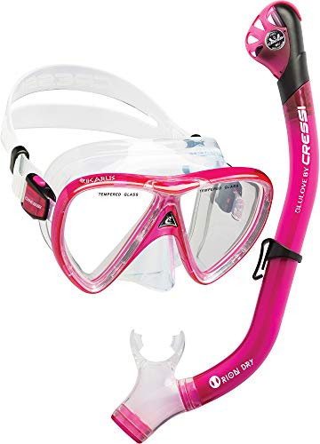Snorkel Set for Adults with Mask Fins and Dry Snorkel - Pink/Size S/M - Travel Ocean Gear