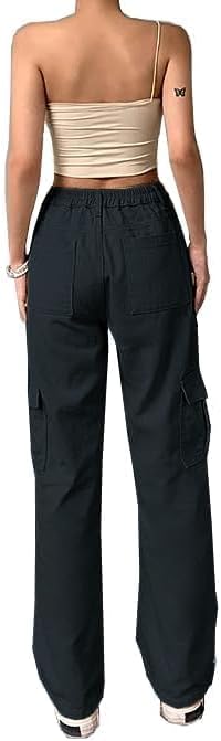 Skiennix High Waisted Cargo Pants - Casual Wide Leg Trousers with 6 Pockets | Y2K Baggy Stretch Design