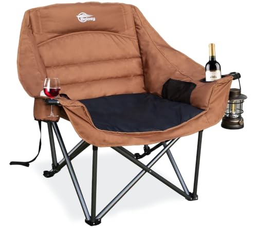Brown Oversized Heavy Duty Camping Chair for Adults Folding Lawn Seat - 500 lbs Support