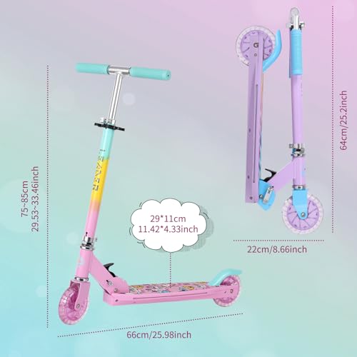 LEADER RIDER Purple Kids Foldable Light-Up Scooter, Adjustable Height, 3-Color LED Wheels