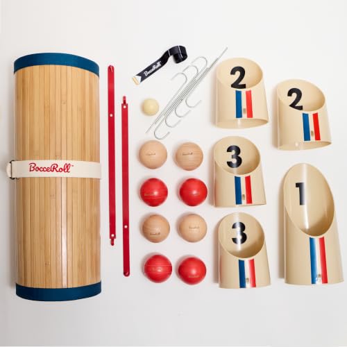 BocceRoll Yard Game - Modern Bocce Set with Ramp & Targets, Plain Balls, Portable Backyard & Beach Lawn Game