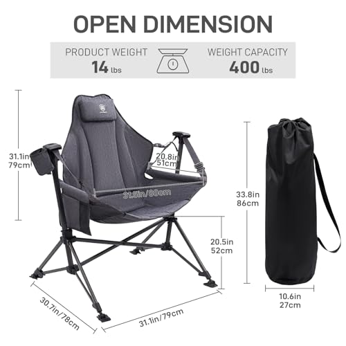 Ever Advanced Grey Oversized Padded Camping Swing Chair, Supports Up to 400lbs
