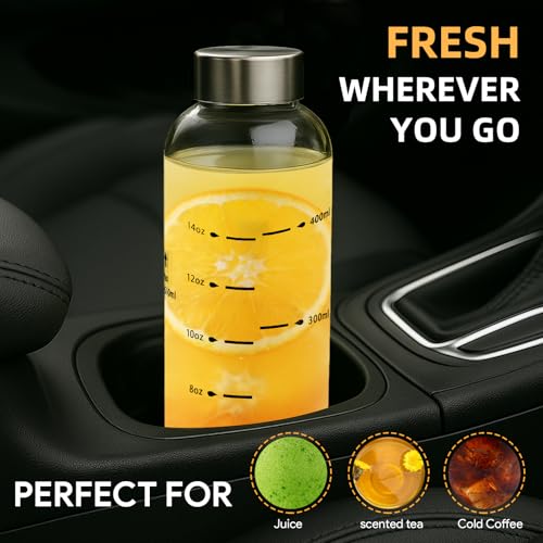 17 oz Reusable Glass Water Bottles with Stainless Steel Lids - Pack of 4