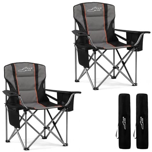 FAIR WIND 2-Pack Heavy Duty Oversized Camping Chairs for Adults - Black Twin Pack