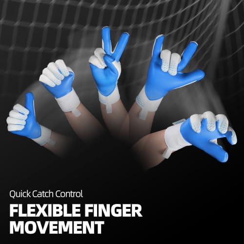 Blue WVVOU Goalkeeper Gloves for Adults & Youth Soccer - 8 Size, Breathable, High Grip Latex