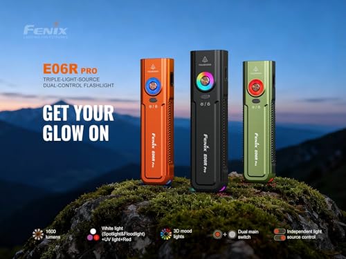 Fenix E06R Pro 1600 Lumen Rechargeable LED Flashlight with Red Beam & UV Light - Black