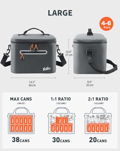 Large Dark Gray Insulated Soft Cooler Bag - 30 Can Capacity, Waterproof & Leakproof
