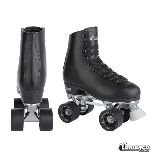 Chicago Quad Roller Skates for Women & Men - Black, Size 14/13, Leather High-Top, Outdoor Indoor Use