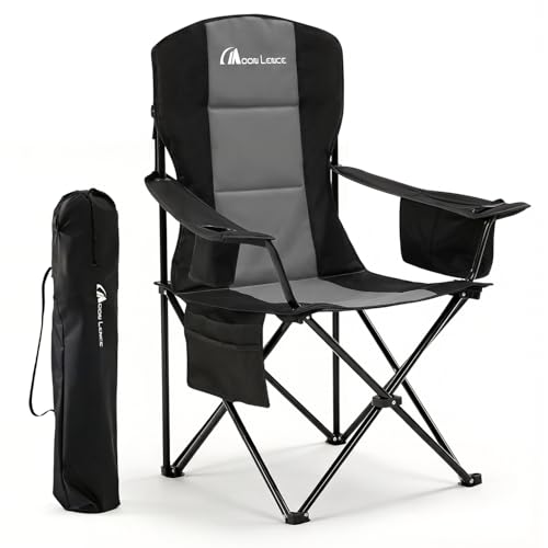 MOON LENCE Oversized Folding Camping Chair 1 - Heavy Duty, Padded, High Back with Cooler & Cup Holder