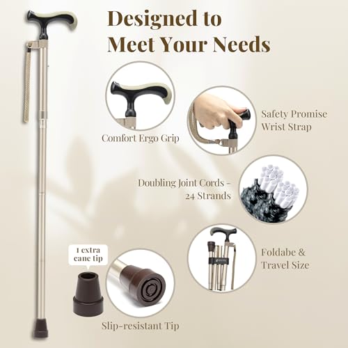 Merry Sticks Foldable Cane with Comfort Grip - Vintage Paisley Design for Men & Women