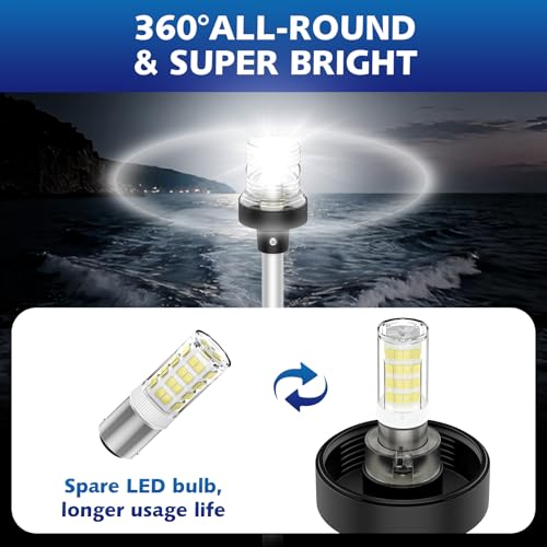 Silver Boat Stern Light with Telescoping Pole 28-48" LED Navigation Light Waterproof
