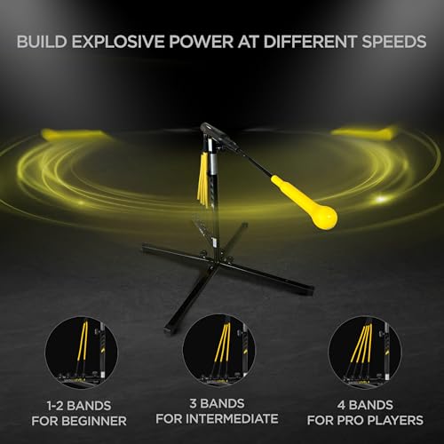 Baseball Hitting Trainer Swing Practice Equipment - Static Swing Trainer with Adjustable Height & Resistance Bands