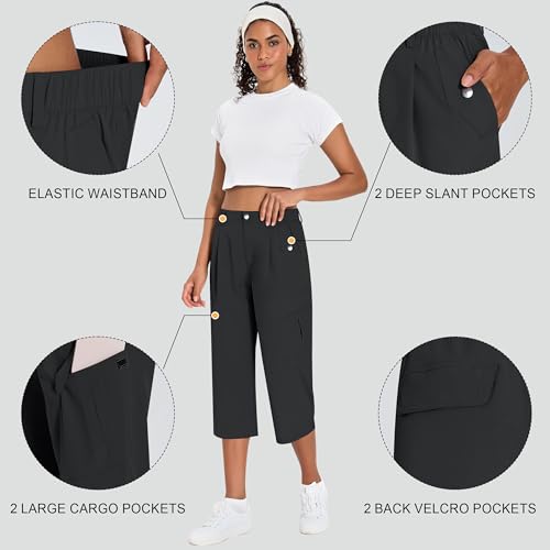 Women's Quick Dry Hiking Cargo Capris - X-Large Black Travel Pants