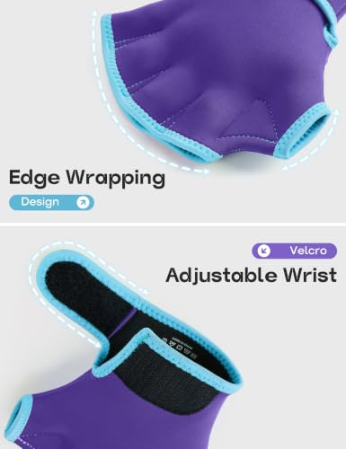 Water Resistance Swim Gloves for Aquatic Training - Purple/Teal Medium