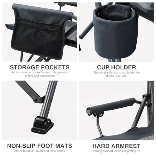 Ever Advanced Oversized Folding Camping Chair Grey Classic - Heavy Duty Support 500lbs