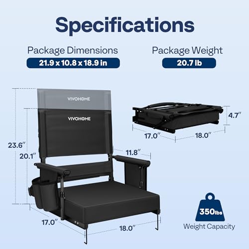 VIVOHOME Black Adjustable Stadium Seats with Back Support & Cushion