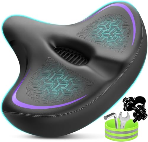 Twomaples Violet Purple Wide Comfort Bicycle Seat for Women Men - Oversized Saddle for Peloton, Exercise, Mountain & E-Bikes