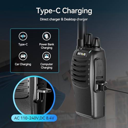 2 Pack Rechargeable Walkie Talkies with VOX Flashlight Emergency Alarm - Type C Charging