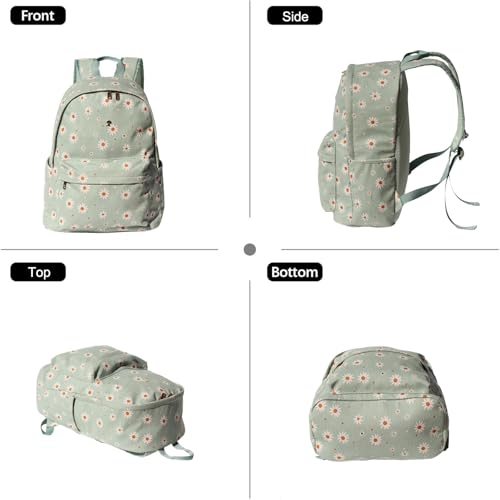 Corduroy Travel Backpack with Floral Matcha Daisy Print Waterproof & Spacious