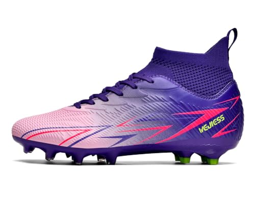 Unisex FG Soccer Cleats Shoes - Pink Purple 5.5 Women / 4.5 Men - WELRUNG