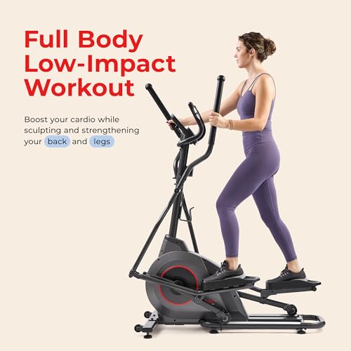 16-Inch Stride Sunny Health & Fitness Upright Elliptical Machine with Pulse Sensor