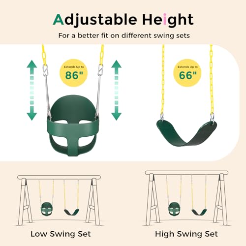 Green 2 Pack Toddler & Kids Swing Set with High-Back Bucket & Flat Seats