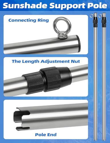 316 Stainless Steel Support Poles for Fishing Boat Sunshade - Adjustable Up to 6.21ft (2-Pack)