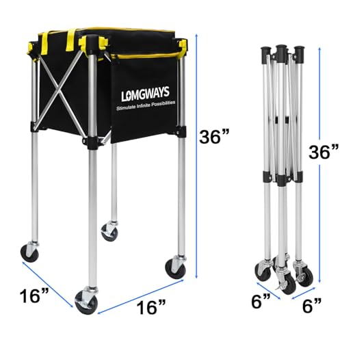 LOMGWAYS Yellow Foldable Pickleball & Tennis Ball Cart Holds 180 Tennis Balls