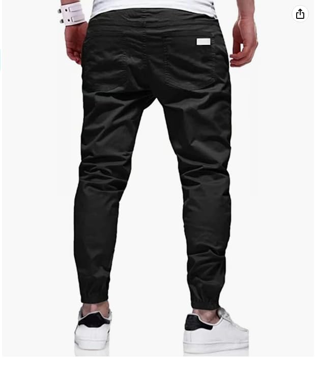 Men's Black Cargo Pants for Hiking Workout Joggers - Large