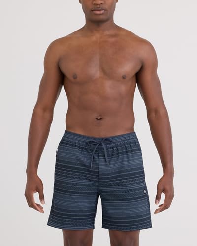 Men's 2-in-1 Swim Shorts - Sea to Shore 6-Inch Agitated Stripe Indigo, Quick-Dry, Versatile
