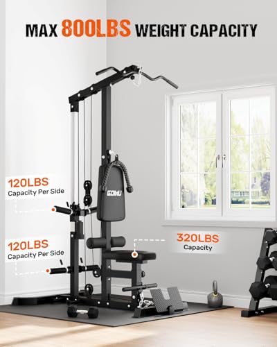 Black 3-in-1 Lat Pulldown Cable Machine with Ab Crunch for Home Gym