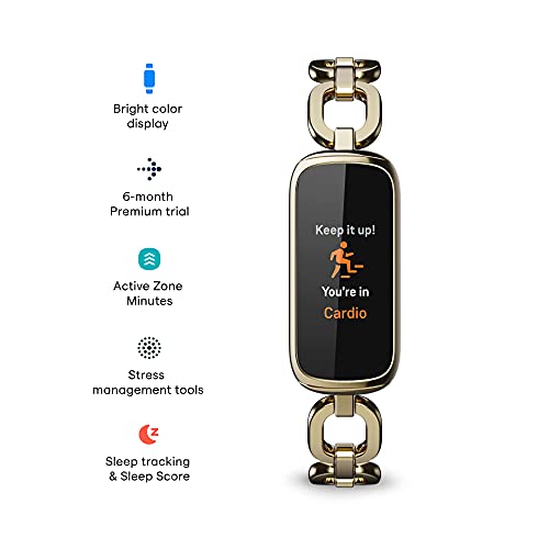 Fitbit Luxe Special Edition Fitness & Wellness Tracker with Gold Gorjana Link Bracelet - Peony Bands Included, Size S & L