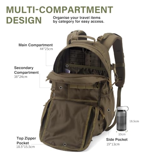 Small Military Tactical Backpack 18L with Molle for Hiking Travel Camping - Khaki
