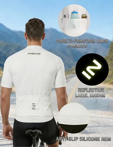 Mens Cycling Jersey Set Large White Reflective Breathable Quick-Dry Bib Outfit