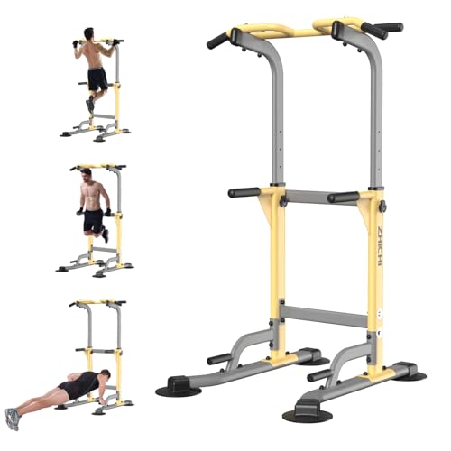 Yellow Pull-Up Dip Station, 350LBS Weight Capacity, Adjustable Home Gym Equipment