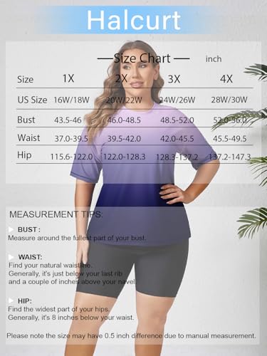 Halcurt Women's Plus Rash Guard Swim Shirt Boyshorts Set Ombre Purple 2X