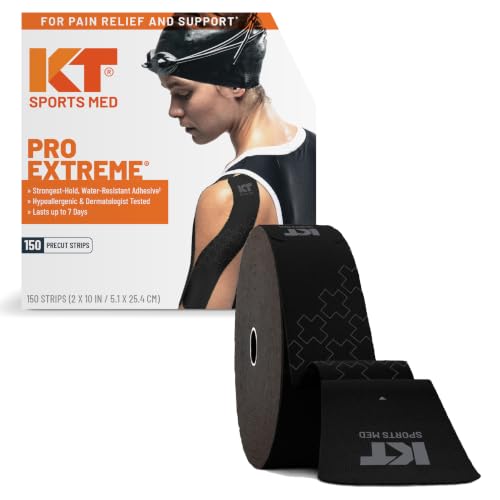 KT Tape PRO Extreme Synthetic Kinesiology Athletic Tape - Black, 150 Precut Strips