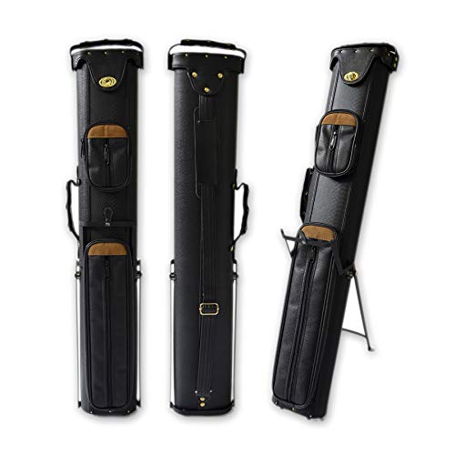 2-Pack Hard Pool Cue Case with Stand, Holds 2 Butts & 4 Shafts, Vinyl Cover