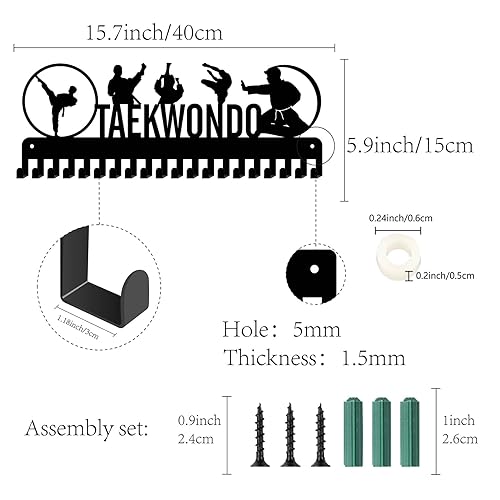 Taekwondo Medal Display Hanger Rack with 20 Hooks - Black, Variation Taekwondo-083