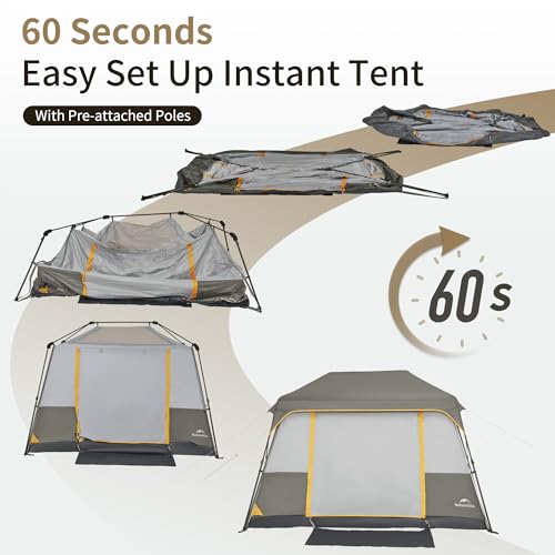 Naturehike Grey 4-Person Instant Pop-Up Camping Tent - Waterproof & Easy Setup