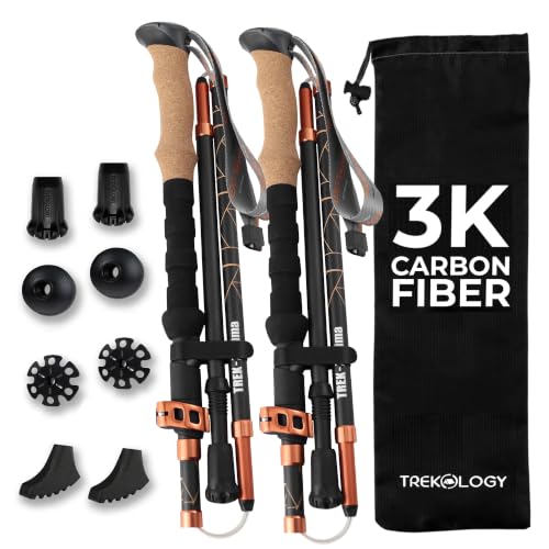 Trekology Trek-Z Prima 3K Carbon Fiber Hiking Poles Pair - Ember Orange, 100-120cm