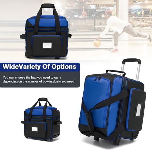 Blue Single Roller Bowling Bag with Wheels & Separate Shoe Compartment
