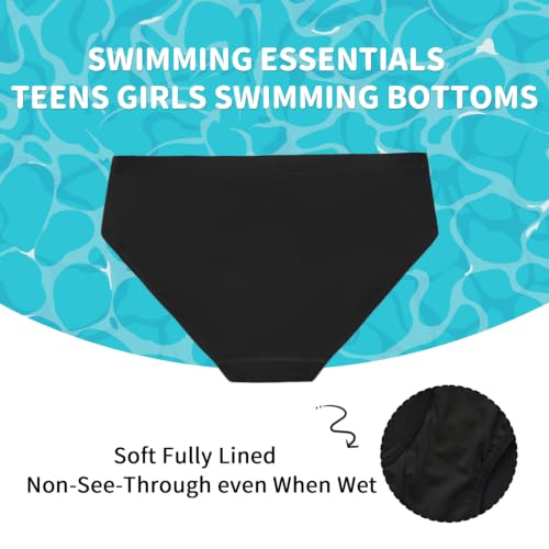 Girls Swim Bikini Bottoms Fully Lined UPF 50+ Black 12 - Girls' Swimsuit Bottoms