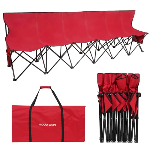 Portable Soccer Team Bench 6 Seats with Bag - Red, No Assembly, Foldable & Comfortable
