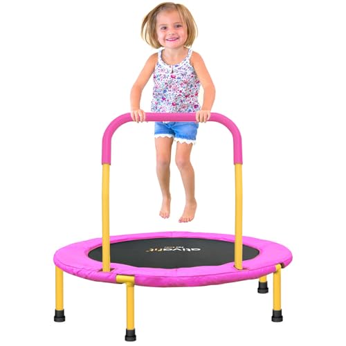 Toddler Trampoline 36 Inch with Foam Handle - Pink & Yellow, Indoor & Outdoor Safe Rebounder for Kids 2-6