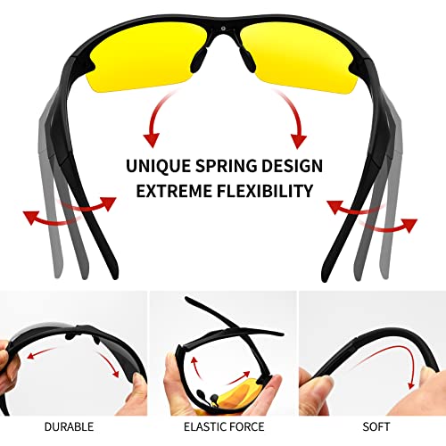 Men Women Polarized UV400 Half Frame Sports Sunglasses - Black Yellow