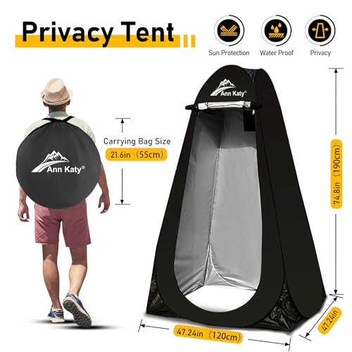 Portable Toilet with Privacy Tent for Camping Outdoor RV Black+Black
