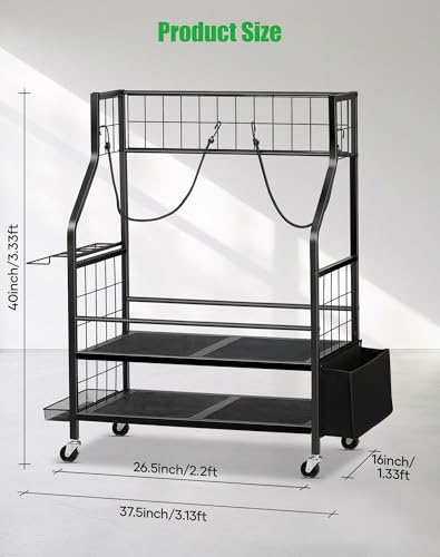 Black Golf Bag Storage Organizer Stand for 2 Bags with Wheels